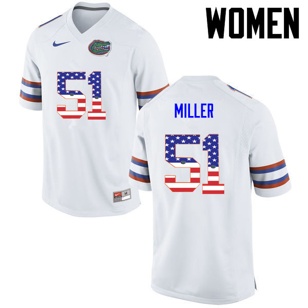 Women Florida Gators #51 Ventrell Miller College Football USA Flag Fashion Jerseys-White - Click Image to Close